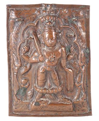 Kupfer-Repoussé-Relief des Virabhadra, - Asiatica a Umění
