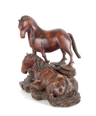 Stehendes und liegendes Pferd, - Asiatica e Arte
