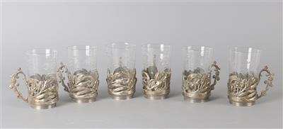 6 Gläserhalterungen mit Glaseinsätzen, - Antiquitäten