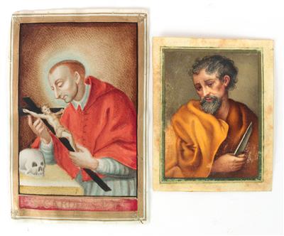 Zwei Pergamentbilder, S. Carolus und Bartholomäus, - Antiquariato