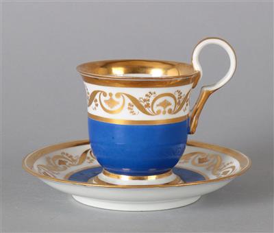 Tasse mit Untertasse, kaiserliche Manufaktur, Wien um 1836, - Antiquitäten