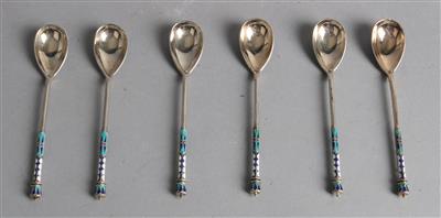 6 Moskauer Cloisonné Löffel, - Silver