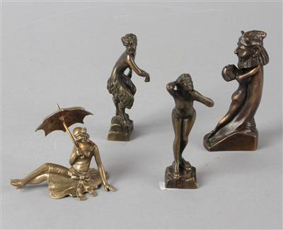 Drei erotische Wiener Bronzen und Satyr, - Antiquitäten