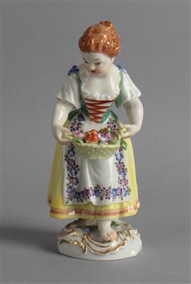 Gärtnerkind-Mädchen mit Blumenkorb, - Glass, porcelain and ceramics
