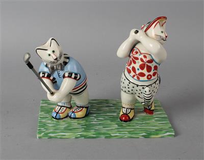 Rosemarie Benedikt, zwei Golf spielende Katzen, - Porzellan, Keramik und Glas