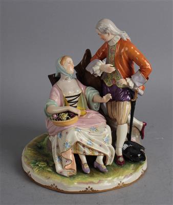 Rastende Dame mit Blumenkorb und Kavalier, - Antiquitäten