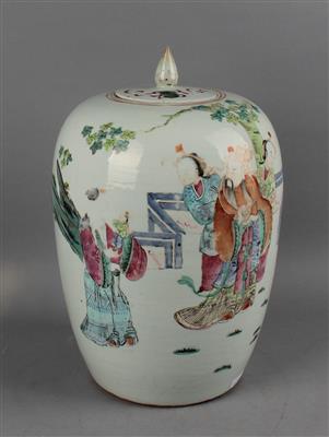 Famille rose Deckelvase, - Antiquariato