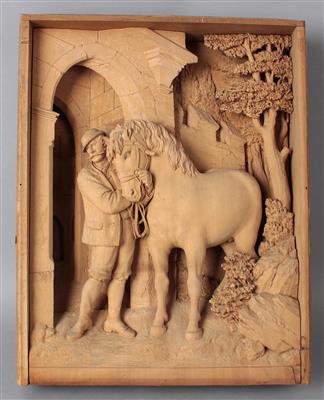 Sebastian Steiner (1836-1896) zugeschrieben, Relief Mann mit Pferd, - Antiquitäten