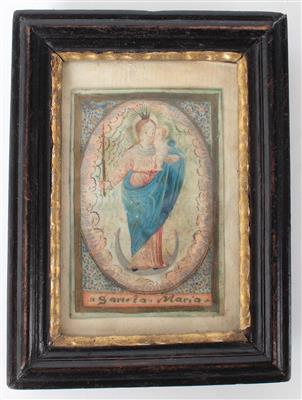 Hl. Maria mit Jesuskind, Pergamentbild, - Antiques