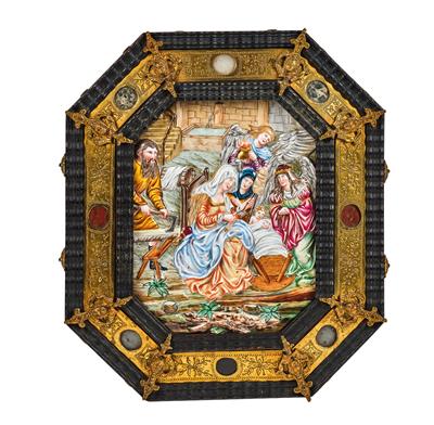 Porzellan-Bild mit Weichnachts-Darstellung, - Antiques