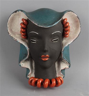 Wandmaske Frauenkopf, - Antiquitäten