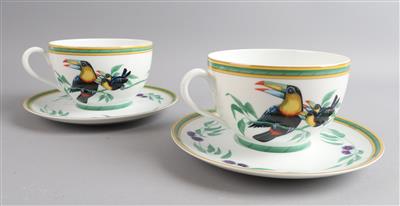 HERMES TOUCANS 2 JumboTeetassen und 2 Untertassen, - Antiques