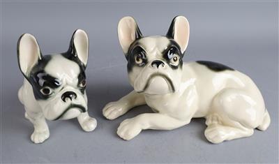 Liegende und stehende französische Bulldogge, - Antiques