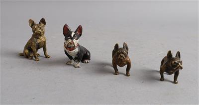 Vier Wiener Bronze französische Bulldoggen, - Antiques