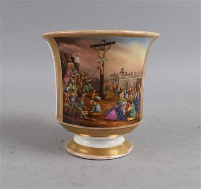 Tasse mit Kreuzigungsdarstellung, - Antiques