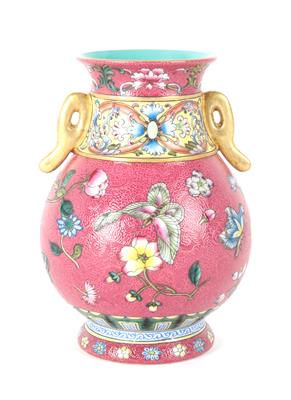 Famille rose Vase, China, Vierzeichen Marke Qianlong, 20. Jh., - Works of Art