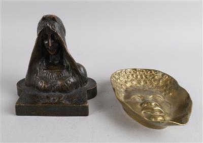 Bronzebüste einer jungen Dame und figurale Schale, - Antiquariato