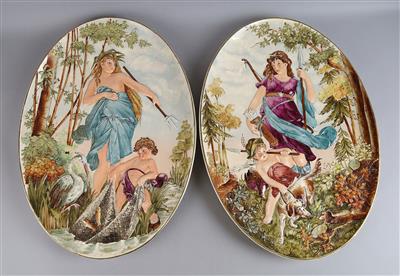 Paar ovale Wandteller, Rudolf Ditmar, Znaim um 1900, - Antiquariato