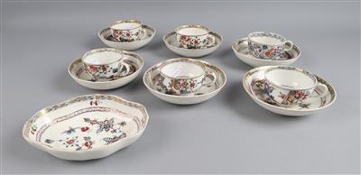 6 Tassen mit Untertassen, 1 ovale Schale, Kaiserl. Manufaktur, Wien 1799, - Antiquitäten