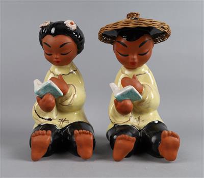 Zwei lesende Asiaten, Gretl Braun, Wien, - Antiquariato