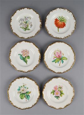 6 kleine Blumenteller, Fischer  &  Mieg, - Antiques