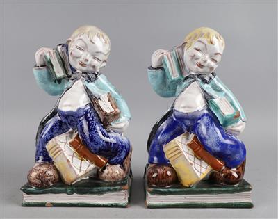 Zwei Bücherbuben-Buchstützen, Anzengruber Keramik, - Antiquariato