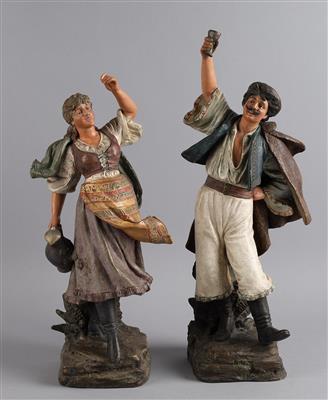 Tanzende Frau mit Krug, Mann mit Becher, Bernhard Bloch, - Antiquitäten