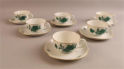6 Teetassen mit 6 Untertassen Dm. 15 cm, Augarten, - Antiquitäten