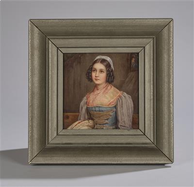 Porzellan-Bild mit dem Porträt der Helene Miller, Hutschenreuther, - Antiquariato