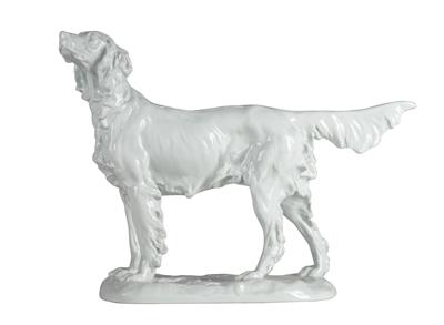 Gordon-Setter auf Sockel stehend und beobachtend, - Antiquariato