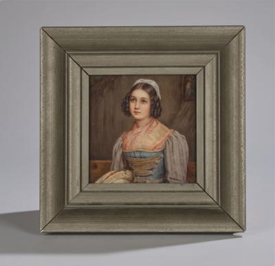 Porzellan-Bild mit dem Porträt der Helene Miller, Hutschenreuther, - Antiquitäten