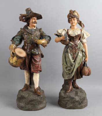 Frau mit Wein, Mann mit Trommel, Johann Maresch, Aussig an der Elbe um 1880, - Antiquitäten