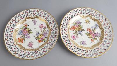 Paar Blumen-Teller, Dresden um 1890, - Antiquitäten