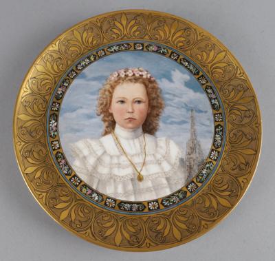 Teller mit Mädchenporträt und Wiener Stephansdom, - Antiquitäten