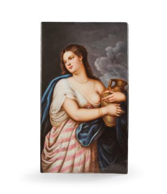 Porzellan-Bild "Judith" nach Vorlage Alessandro Varotari, genannt Padovanino, signiert G. Reick, - Antiquitäten