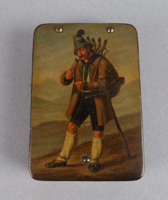 Lackdose mit Darstellung eines Jägers, - Antiquariato