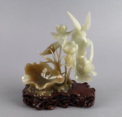 Steinschnitzerei - Blumen und Kolibri, - Antiquariato