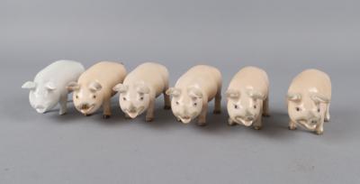 6 Schweine, Herend, - Antiquitäten
