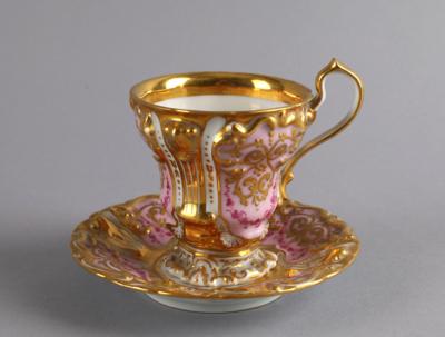 Tasse mit Untertasse, Porzellanmanufaktur Elbogen, 1838, - Antiquitäten