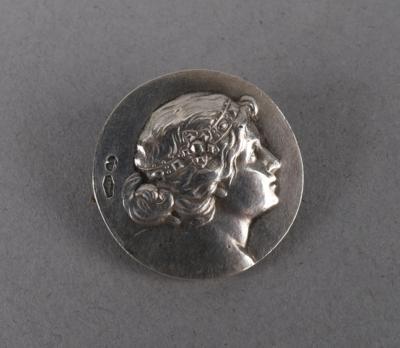 Brosche aus Silber mit weiblichem Profil, Friedrich Draxler, Wien, um 1900 - Antiquitäten