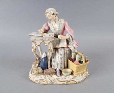 "Kaufmannsfrau am Schreibtisch", Meissen 1851-1923, - Antiquitäten