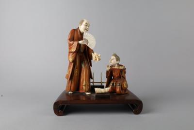 Okimono eines Mannes mit Fächer und Diener, Japan, Meiji Periode 1868-1912, - Works of Art