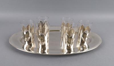 Ovales Tablett mit 6 Gläsern, - Antiquariato