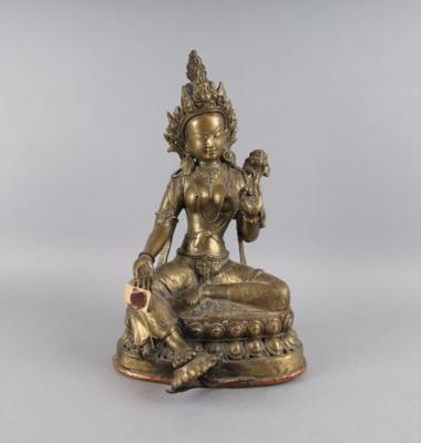 Bronzefigur der grünen Tara, Tibet, 20. Jh., - Works of Art