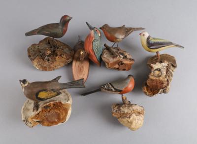 6 Holzvögel, 20. Jh., - Antiquitäten
