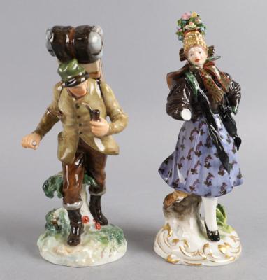 2 Trachtenfiguren, Meissen, um 1910, - Antiquitäten