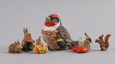 7 Wiener Bronzen - Stieglitz, Hasen und Eichhörnchen, - Antiquitäten
