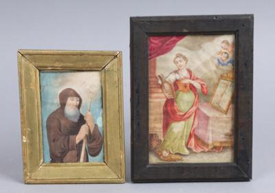 2 eingerahmte Heiligenbilder,1) Weibliche Heilige, datiert 1816, - Starožitnosti