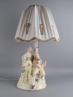 Jan Sommer, Tischlampe mit Biedermeierpaar, Modellnummer:636, Keras, KS Bechyne - Antiquariato