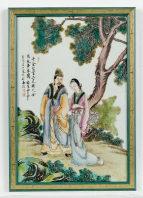 Porzellanbild, signiert Wang Dafan, China, 20. Jh., - Antiquitäten